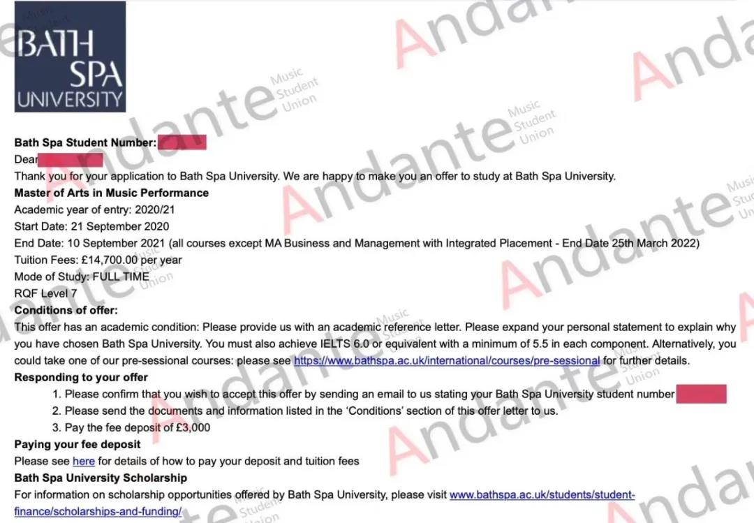 bath spa大学录取通知offer bath spa大学录取通知offer